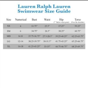 ralph lauren swimwear size chart